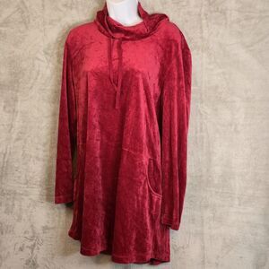 Pure Jill J Jill Red Velvet Tunic Pullover Top Sz XL Tall Oversize Holiday